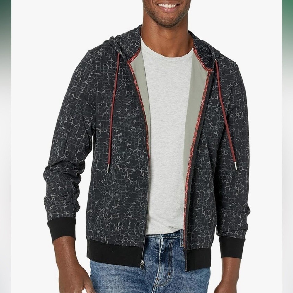 Robert Graham Mens‎ Grey Geometric Star Print Full Zip Hoodie Jacket Size S